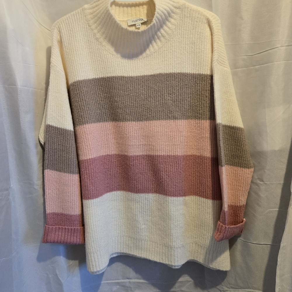 Striped Pink and Gray Women's Sweater